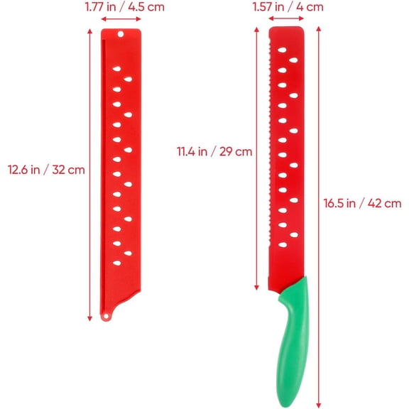 UYGDUY-17 Inch Long Watermelon Knife with Protective Sleeve, Serrated Stainless Steel Fruit Slicer, Ergonomic Handle Cutter for Melon, Bread, Cake, Outdoor BBQ & Picnic