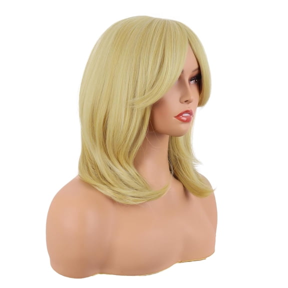 UYGDUY-18 Inch/45 cm Layered Bangs Straight Synthetic Fiber Shoulder Length Hair Daily Use Wig (Mixed Blonde)