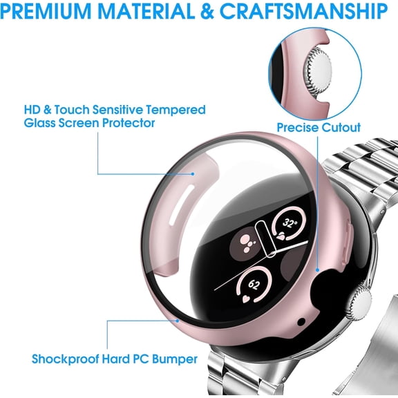 UYGDUY-18 Pack Case for Google Pixel Watch 3/2/1 41mm with Tempered Glass Screen Protector, Shockproof Hard PC Bumper Protective Cover Compatible with Pixel Watch 3/2/1 41mm