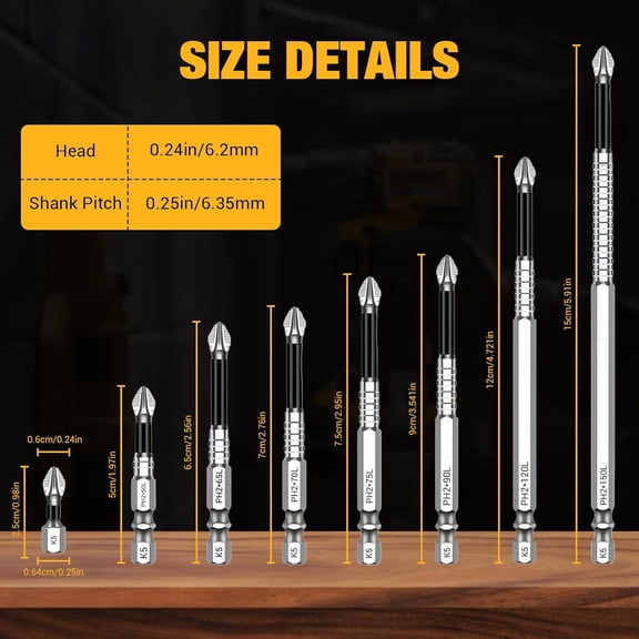 UYGDUY-18-Pack K5 Impact Resistant Non Slip Bit, High Magnetic Screwdriver Drill Bit Set, Alloy Steel Anti-Slip Electric Screwdriver Bit Set for Impact Drivers (9pcs*2)