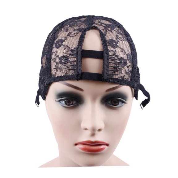 UYGDUY-1Pc U Part Wig Cap Weaving Wig Cap with Elastic Band and 2 Hair Clips Front for Wig Making Hair Extensions Weft DIY (Black M)
