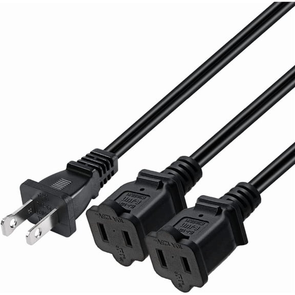 UYGDUY-2 FT Polarity Nema 1-15P Male to Dual 1-15R Female Y Splitter Extension Cord US AC 2-Prong Cable SPT2 18AWG 15A/125V, 2-Outlet Saver Power Extension Cord Cable