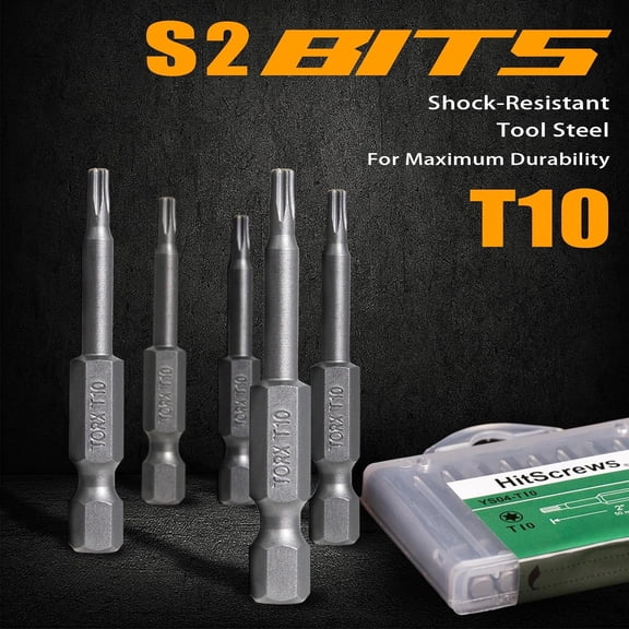 UYGDUY-2 Inch T10 Torx Bits, S2 Steel Star Screwdriver Bits, 1/4" Hex Shank, CNC Precision Tips, 10-Pack in Slide-Out Storage Case, Impact Driver/Drill Compatible