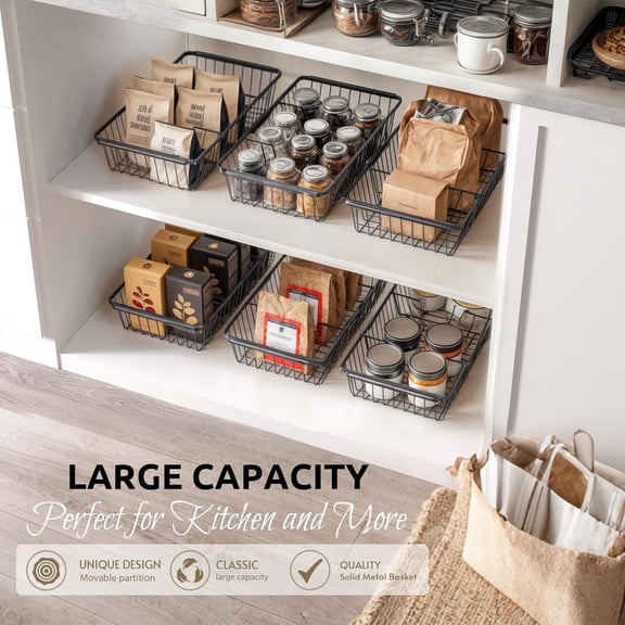 UYGDUY-2 PACKWire Baskets for Organizing,14-Inch Metal Basket Movable Partition,Wire Baskets for Pantry&Kitchen, bathroom, cabinets, tabletop, etc