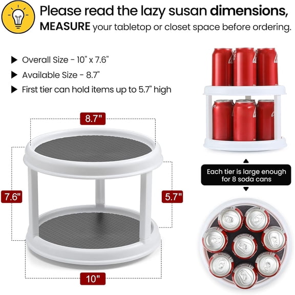 UYGDUY-2 Pack, 2 Tier 10" Turntable Lazy Susan Spice Organizer - Rotating Seasoning Rack Spinner for Pantry Cabinet Kitchen Countertop, Table Top Organizing - Multiuse Two Tier Rotating Organization