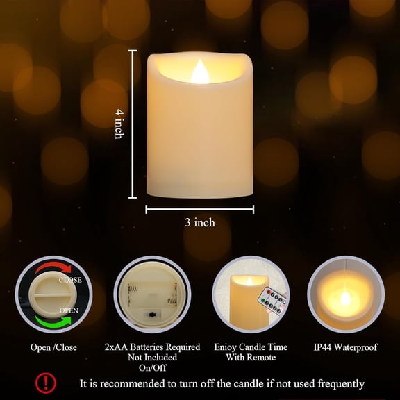 UYGDUY-2 Pack 3" x 4" Outdoor Candles with Remote, Flickering Battery Operated LED Pillar Candles, Waterproof Flameless Candles for Home, Wedding Decor, Ivory, Plastic, Won't Melt