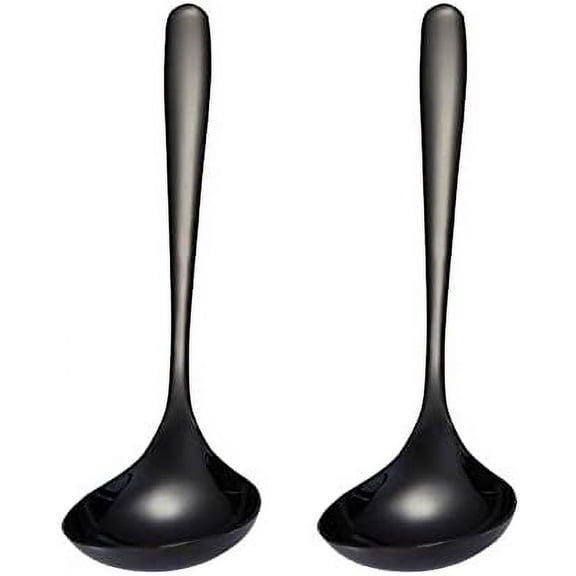 UYGDUY-2-Pack Black Soup Ladle 304 Stainless Steel Spoon Kitchen Serving Sauce Server