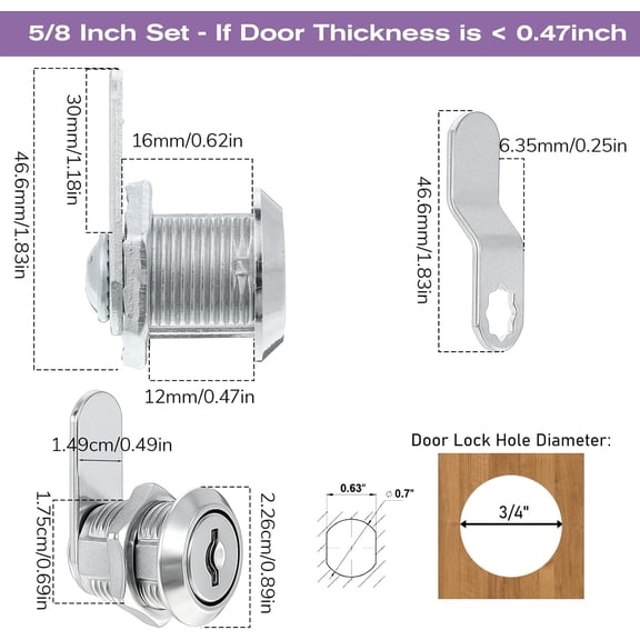 UYGDUY-2 Pack Cabinet Locks with Keys, File Cabinet Lock Replacement 5/8" Cam Locks Keyed Alike Toolbox Lock Replacement for Drawers Mailbox Tool Box