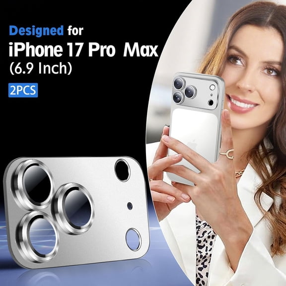 UYGDUY-2 Pack Camera Lens Protector for iPhone 17 Pro Max Accessories, Metal Aluminum Alloy Tempered Glass Camera Protector, [Military Grade Shatterproof] [Case Friendly] -Silver