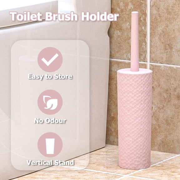UYGDUY-2 Pack Compact Toilet Brush & Holder Set, Plastic Round Barrel Loo Brush with 2 Replacement Toilet Brush Head, Durable for Bathroom Toilet, Pink