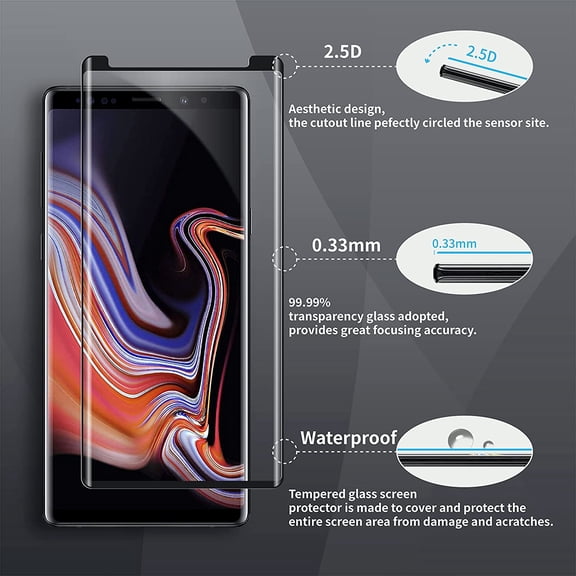 UYGDUY-2 Pack Full Coverage Screen Protector for Samsung Galaxy Note 9, 3D Curved/Easy Installation/Case-Friendly/Tempered Glass for Samsung Galaxy Note 9