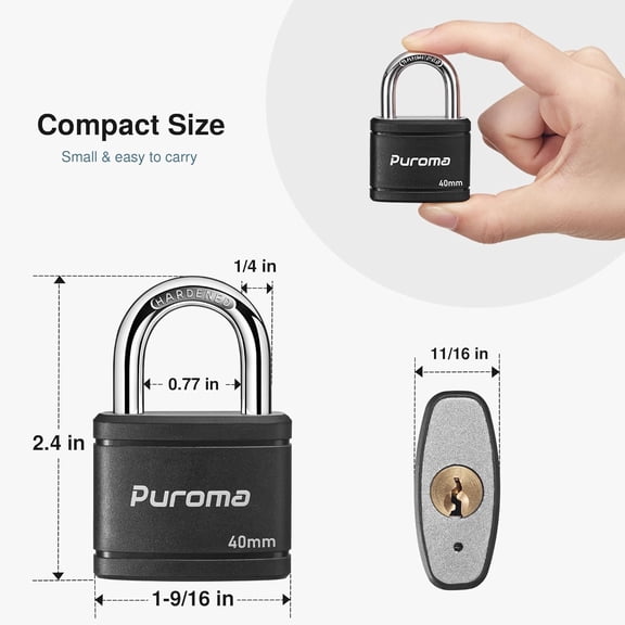 UYGDUY-2 Pack Keyed Padlock with 3 Keys Alike, 7/8 Inch Locker Lock 40mm Heavy-Duty Locks for Gate Fence Hasp Cabinet Toolbox School Gym Locker (Black)