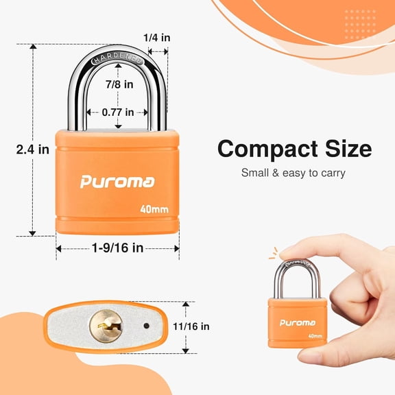 UYGDUY-2 Pack Keyed Padlock with 3 Keys Alike, 7/8 Inch Locker Lock 40mm Heavy-Duty Locks for Gate Fence Hasp Cabinet Toolbox School Gym Locker (Orange)