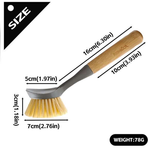 UYGDUY-2 Pack Kitchen Dish Brushes with Bamboo Handle, Dish Scrubber Built-in Scraper, Scrub Brush for Pans, Pots, Counter & Kitchen Sink Cleaning, Dishwashing and Cleaning Brush Tools