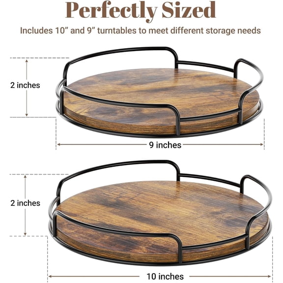 UYGDUY-2 Pack Lazy Susan Organizer for Table Top Rotating Spice Rack Organization 10" + 9" Wood Lazy Susan Turntable Organizer for Cabinet Kitchen Pantry Countertop Bathroom Vanity