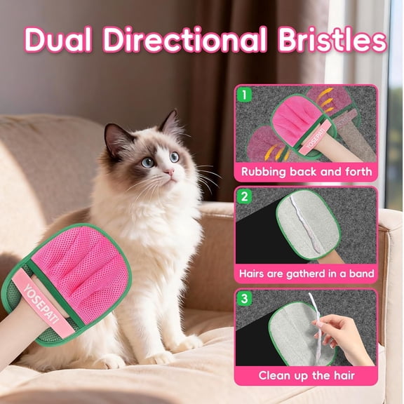 UYGDUY-2 Pack Magic Brush Pet Hair Removal Gloves for Cat & Dog, Ectrostatic Five-Finger Fur Remover, The Magic Brush Pure Path Grooming Remover Glove for Laundry, Carpet & Car Seat (Green & Pink