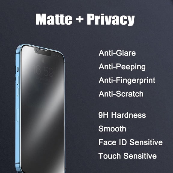 UYGDUY-2 Pack Matte Privacy Screen Protector for iPhone 13/14/13 Pro, Anti-Glare Anti-Spy Tempered Glass Film, 6.1 inch, Rounded Edge Full Coverage, Smooth & Sensitive Touch