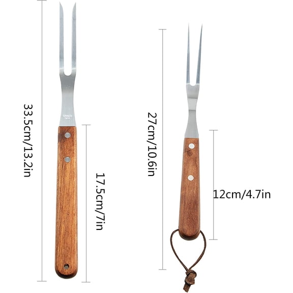 UYGDUY-2 Pack Meat Fork with Wooden Handle, Stainless Steel Meat Forged Carving Fork for Kitchen Roast (13 Inch, 10 Inch)