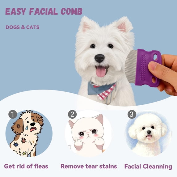UYGDUY-2 Pack Professional Pets Eye Combs,Pets Grooming Comb Kit,Stainless Steel Tear Stain Remover for Cats & Dogs,Flea Lice Comb,Gentle Curved Comb Teeth,Precisely Removes Stains (2pcs eye combs)