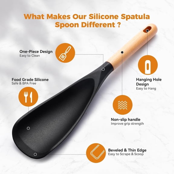UYGDUY-2 Pack Silicone Cooking Spoon Spatula, Multi Function Wooden Handle Spoonula for Stirring Serving Mixing, Non Scratch Kitchen Tool for Nonstick Pots Pans, Flexible Spurtle Scraper. (2)