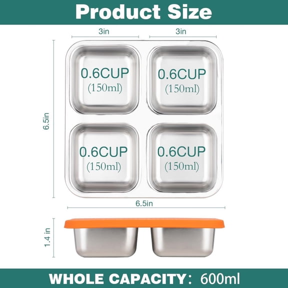 UYGDUY-2 Pack Snack Box Containers Set, Stainless Steel 4 Compartment Lunchable Container, Reusable Food Storage Containers with Lids for Travel, Outdoor, Camping, Work(Orange/Blue)