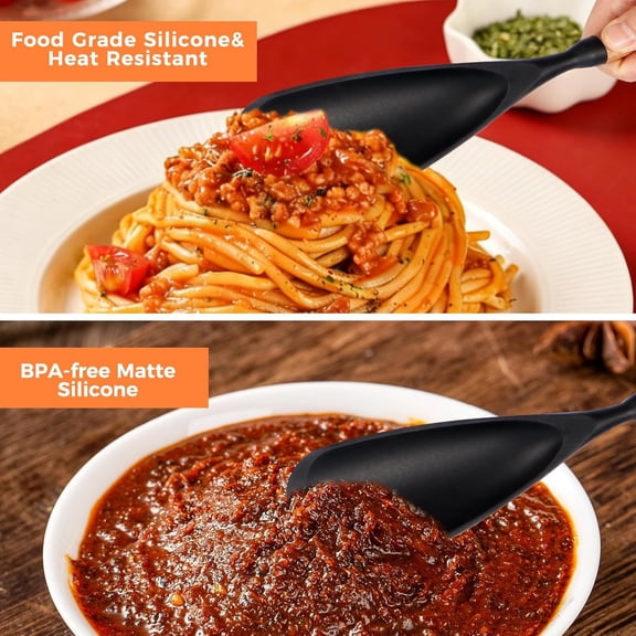 UYGDUY-2 Pack Wooden Handle Silicone Cooking Spoons and Spatulas,multi function Heat Resistant Non Scratch Kitchen Utensils for Stirring Serving Mixing in Nonstick Cookware, Flexible Spurtle Spoonula
