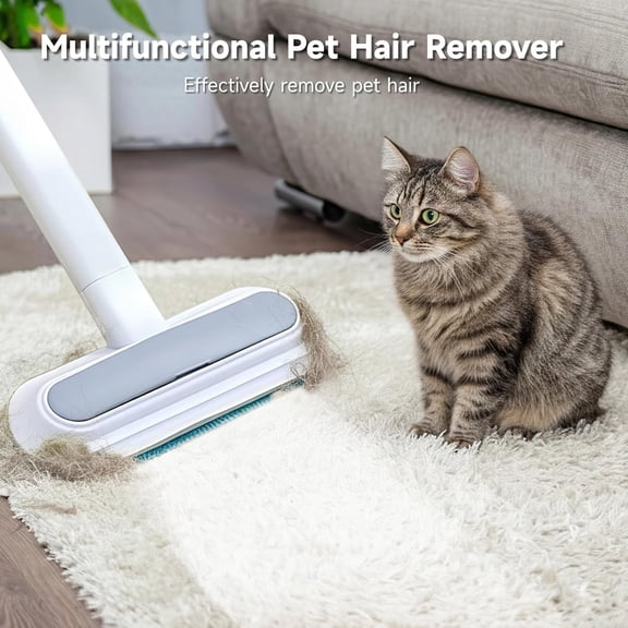 UYGDUY-2 Pcs 23.6 Inch Pet Hair Removal Tool, 4-in-1 Multifunctional Fur Cleaner with Extendable Handle, Reusable Dog Cat Hair Remover Brush for Furniture, Carpet, Couch, Bedding & Car Interiors