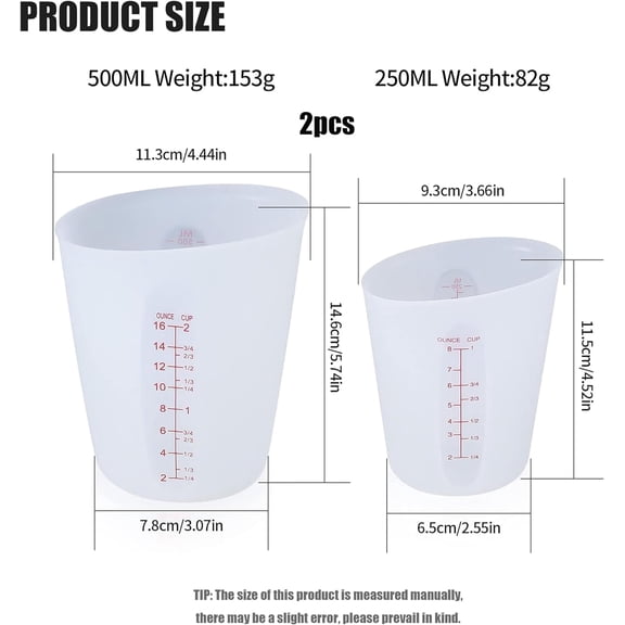 UYGDUY-2 Pcs 250 ml/500 ml Silicone Measuring Cups, Silicone Reusable Mixing Pouring Measure Cups, Melt Stir Squeeze & Pour Measuring Cups for Epoxy Resin Casting Moulds Cups (White)
