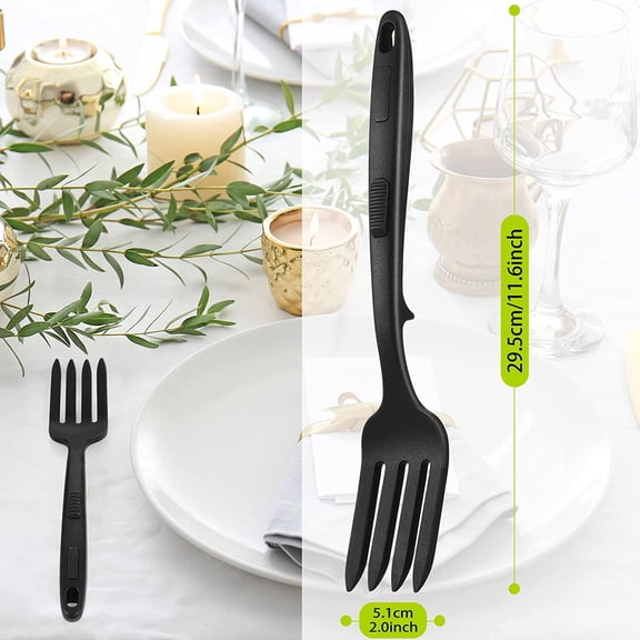 UYGDUY-2 Pcs Silicone Flexible Fork 11.6 Inch Silicone Heat Resistant Cooking Fork Large Kitchen Non Stick Spork Ultimate for Mix Ingredients, Mash Food, Whisk Eggs, Baking(Black)