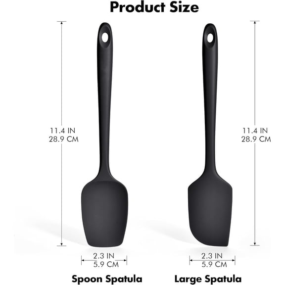 UYGDUY-2 Pieces Silicone Spatula Set: 600F Heat Resistant Food Grade Cooking & Baking Utensils, Kitchen Flexible Nonstick Rubber Scraper for Scraping, Mixing, Scrambling, Flipping (Black)