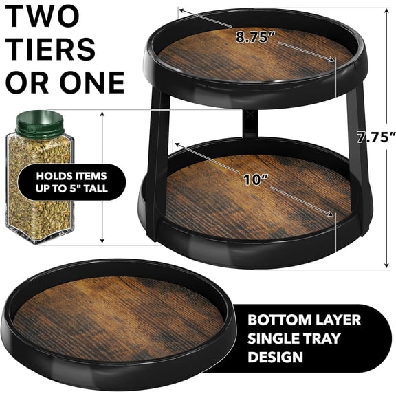 UYGDUY-2-Tier Lazy Susan Spice Organizer, 10-Inch Diameter, Rustic Brown