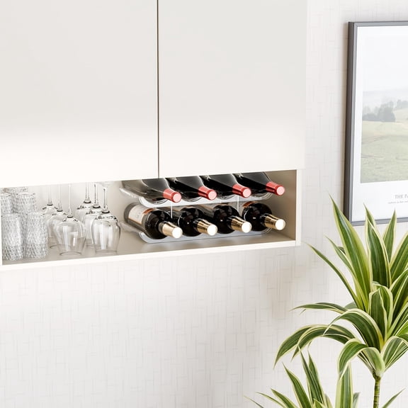 UYGDUY-2 Tier Stackable Wine Racks Countertop,Sturdy and Durable Wine Rack Free Standing Floor for Inside Cabinet,Clear Water Bottle Organizer and Wine Storage Racks Holder for Pantry,Table,Kitchen