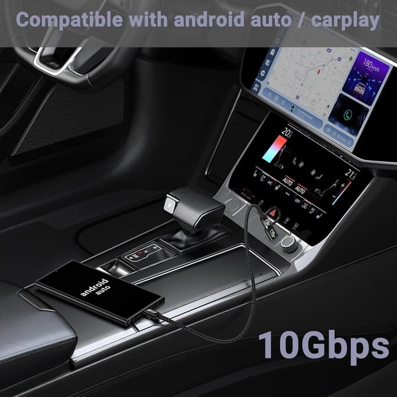 UYGDUY-2-in-1 Android Auto USB C Cable 1.5ft[2Pack], USB-C 240W Fast Charging 10Gbps Superspeed Data Transfer Cable, Compatible with iPhone 16 15 Pro Max, Galaxy S23, Pixel 9 Pro XL