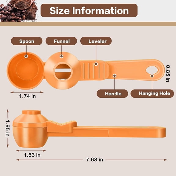 UYGDUY-2-in-1 Coffee Scoop with Funnel, 2 Teaspoon Measuring Spoon for Reusable K Cups, Ground Coffee, Protein Powder & Tea, Mess-Free Plastic Design (Orange)