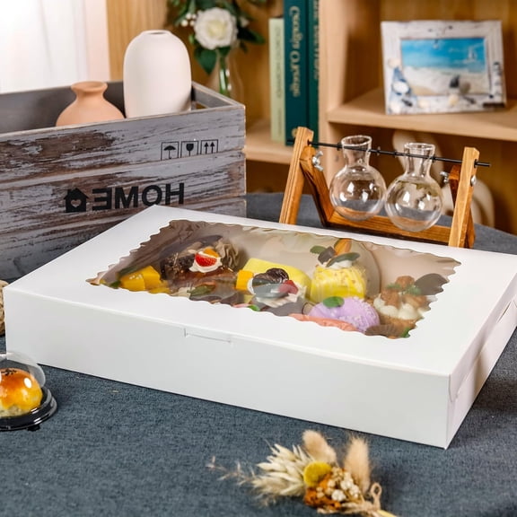 UYGDUY-20 Pack Cookie Boxes 16x11x2.5inch Bakery Boxes with Window Treat Boxes for Cookie Packaging Gift Giving Dessert Boxes for Chocolate Covered Strawberries, Donuts