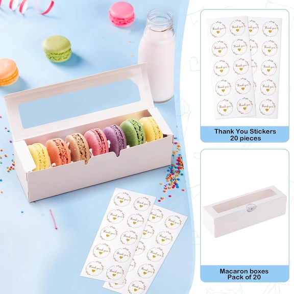 UYGDUY-20 Pack Macaron Boxes with Window - 7.3x2x2 in Macaron Packaging Containers Holds 6-8 pcs, Small Cookie, Candy and Truffle Boxes for Gift Giving