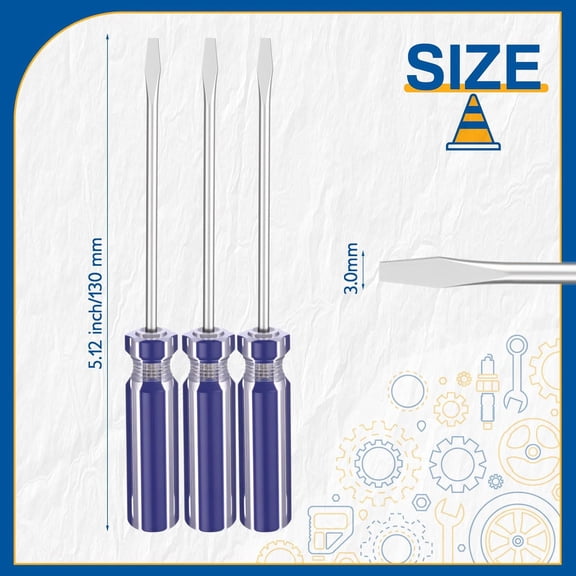 UYGDUY-20 Pack Mini Slotted Screwdriver 3.0mm Flat Head 5.12" (130 mm) Length Precision Flat Head Screw Driver with Non-slip Handle for Small Appliances Repair (Blue)