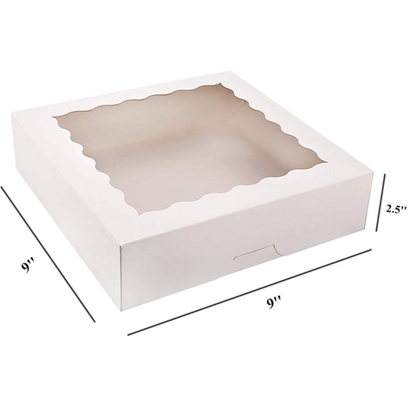 UYGDUY-20-Pack Pie Boxes with Window, 9" x 9" x 2.5", Auto-Popup Cookie Boxes, White Bakery Boxes for Muffins, Donuts and Pastries