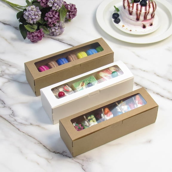 UYGDUY-20 Pcs Brown Kraft Muffin Boxes,2x2x7 Small Pastry Boxes with Window,Small Bread Box,For Macaron,Cookies,Candy,Chocolate,Baked Goods Packaging Takeout Boxes
