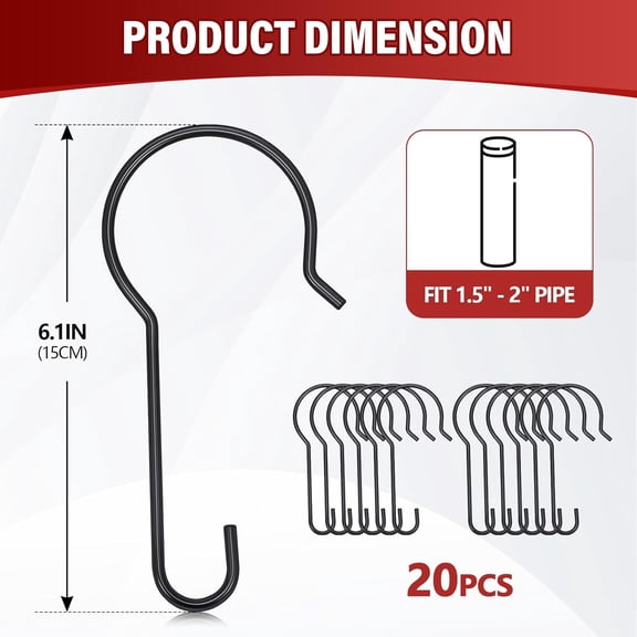 UYGDUY-20 Pcs Welding Curtain Hooks Fit 1.5" - 2" Pipe Heavy Duty Black Curtain Hook for Welding Curtains Screen