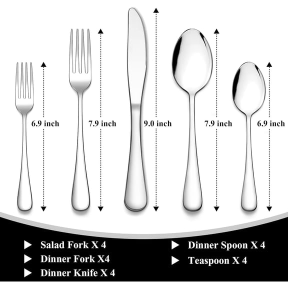 UYGDUY-20-Piece Silverware Set, Stainless Steel Flatware Cutlery Set Service for 4, Tableware Eating Utensils Include Knife/Fork/Spoon, Mirror Polished, Dishwasher Safe