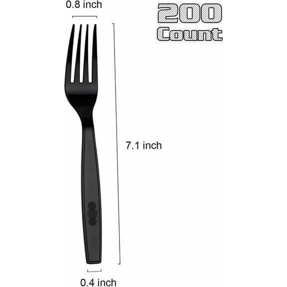 UYGDUY-200 Count Black Plastic Forks, Plastic Forks Heavy Duty, Disposable Forks Set for Wedding Party Supplies Everyday Use