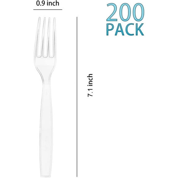 UYGDUY-200 Count Clear Disposable Plastic Forks, Heavy Weight Disposable Forks Plastic Utensils for Parties, Picnics, Big Event, Daily Use
