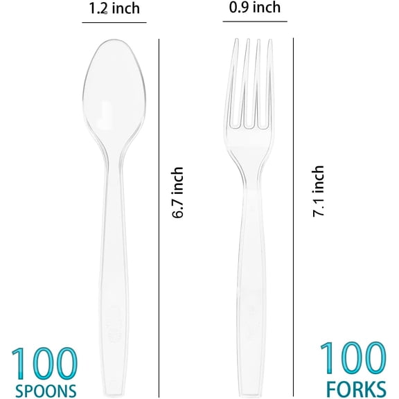 UYGDUY-200 Count Plastic Silverware, Heavy Weight Plastic Forks Spoons Disposable Utensils Cutlery Set for Wedding Party Supplies Everyday Use