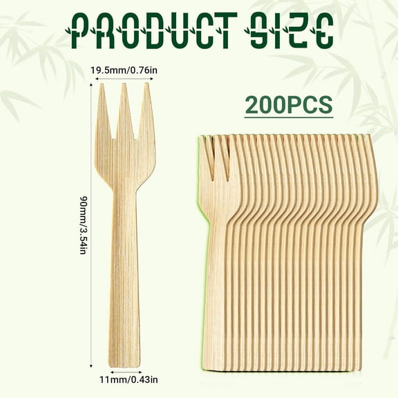 UYGDUY-200 Pack Bamboo Forks Natural Wooden Cutlery Set Disposable Mini Wooden Bamboo Utensils 3.54" Small Compostable Forks for Party Camping Weddings
