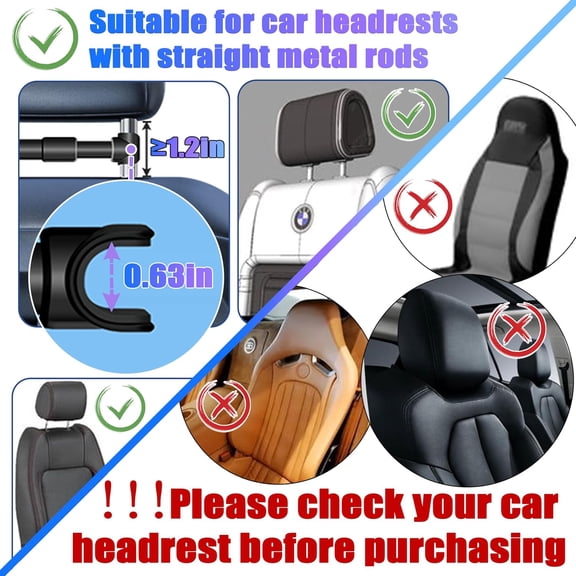 UYGDUY-2026 Car Headrest Tablet Holder 2 Pack, (3 in 1 Extension Arm) Tablet Mount for Car Backseat, for Phone iPad Pro Air Mini Galaxy, for Most Tablets/Phones, Fits Larger Tablets - Black