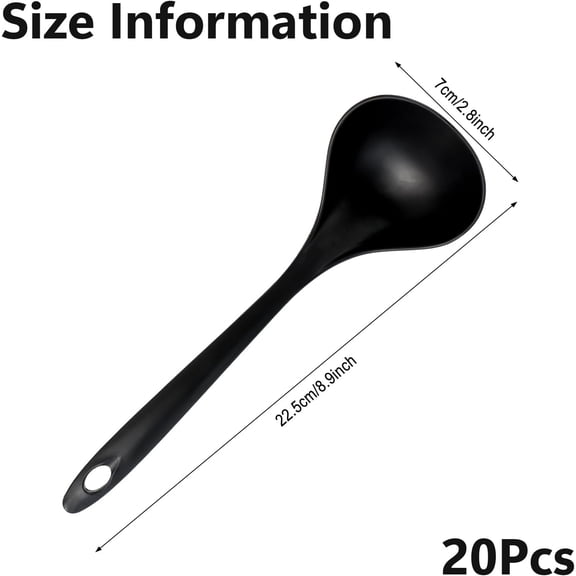UYGDUY-20Pcs Large Plastic Serving Spoons, Disposable Soup Spoons, Black Ladle Spoon Heat Resistant Kitchen Serving Utensil for Party Catering Buffet Restaurant Dinner Soup Cooking Weddings