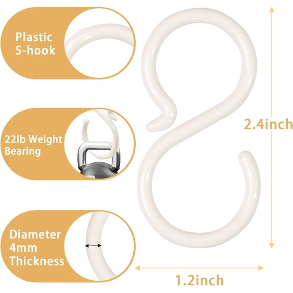 UYGDUY-20Pcs Secure Plastic S-Hooks, Flexible Neck for Easy Lock,Completely Rust-FreeSuitable for Hanging in Various Places Such as Kitchen, Living Room, Bedroom