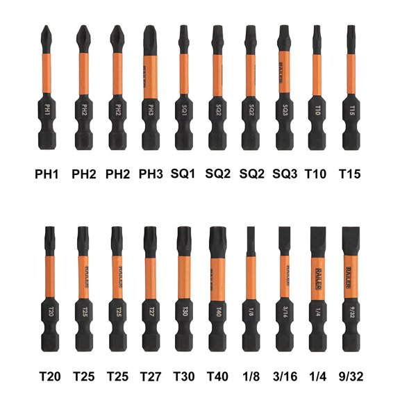 UYGDUY-20pc Impact Driver Bit Set - Premium S2 Steel Screwdriver Bits with Torx, Hex, Phillips, Square & Slotted - Heavy Duty 1/4" Hex Shank Bits with Crushproof Storage Bit Holder & Carabiner Clip
