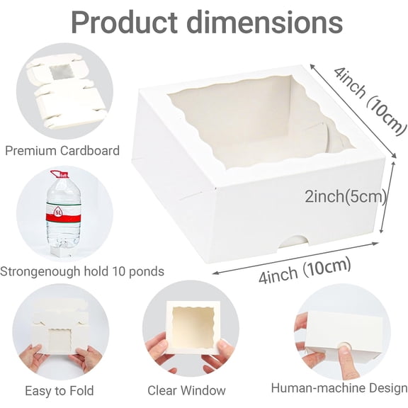 UYGDUY-20pcs 4x4x2 Inch Bakery Boxes with Window Cookies Boxes Soap Box Chocolate Truffle Boxes Macaron Boxes Dount Boxes Gift Treat Boxes for Cake Browine pastries, or gifts goodies Party Favor